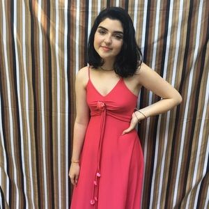 1960s Pink Maxi Tank Dress with Flower Pin